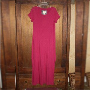 Lucy & Laurel Magenta Knit Short Sleeve Maxi Dress